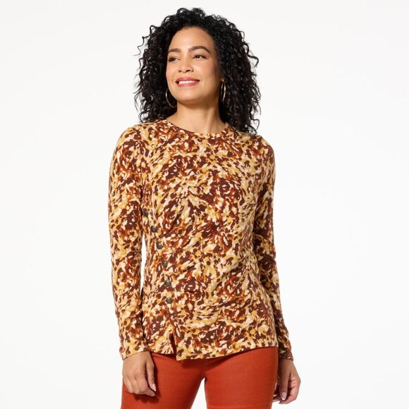 DG2 by Diane Gilman Printed Brushed Sweater Knit Novelty Button Top Size XL NEW - Picture 1 of 9